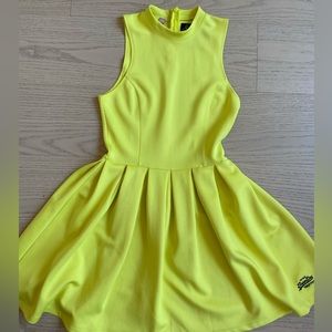 Superdry Premium Scuba Neoprene Dress, Mini, Neon Yellow, Sleeveless, Women's XS